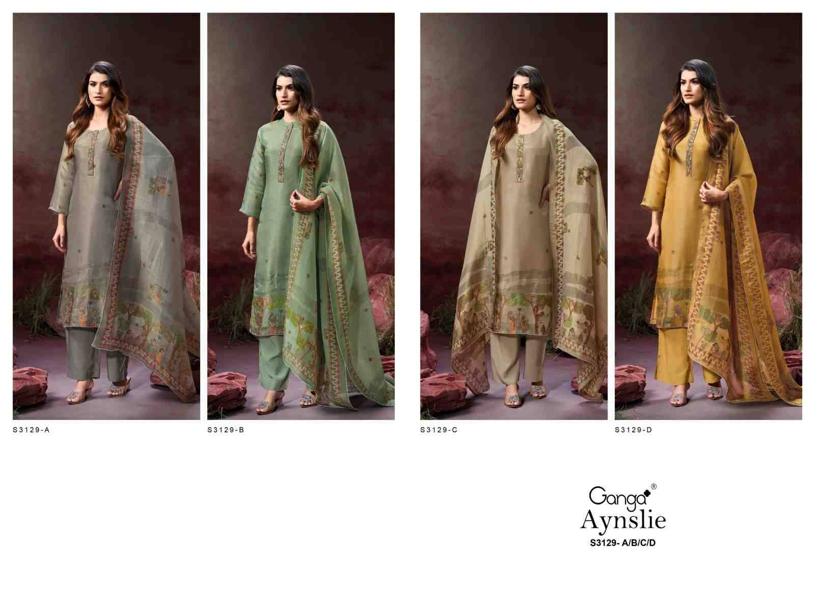 Aynslie-3129 By Ganga Fashion 3129-A To 3129-D Series Beautiful Festive Suits Colorful Stylish Fancy Casual Wear & Ethnic Wear Pure Bemberg Silk Dresses At Wholesale Price