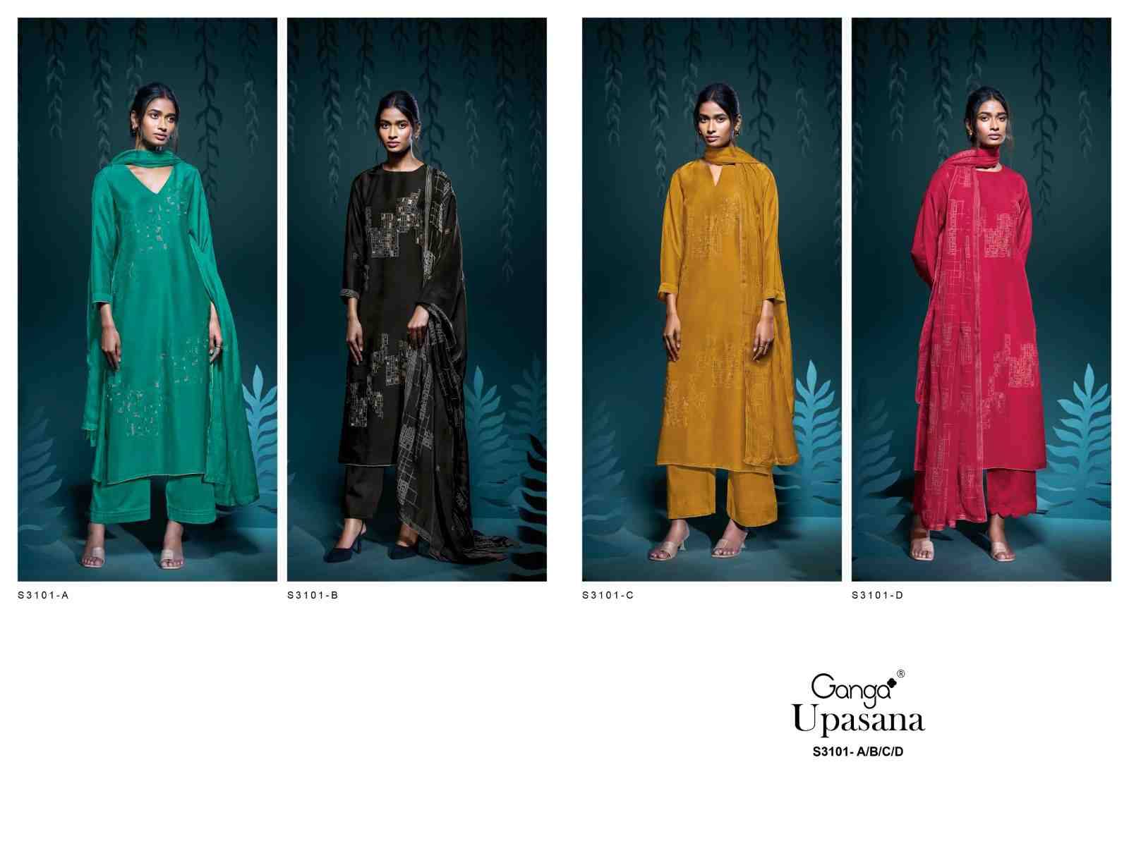 Upasana-3101 By Ganga Fashion 3101-A To 3101-D Series Beautiful Festive Suits Colorful Stylish Fancy Casual Wear & Ethnic Wear Pure Bemberg Silk Dresses At Wholesale Price
