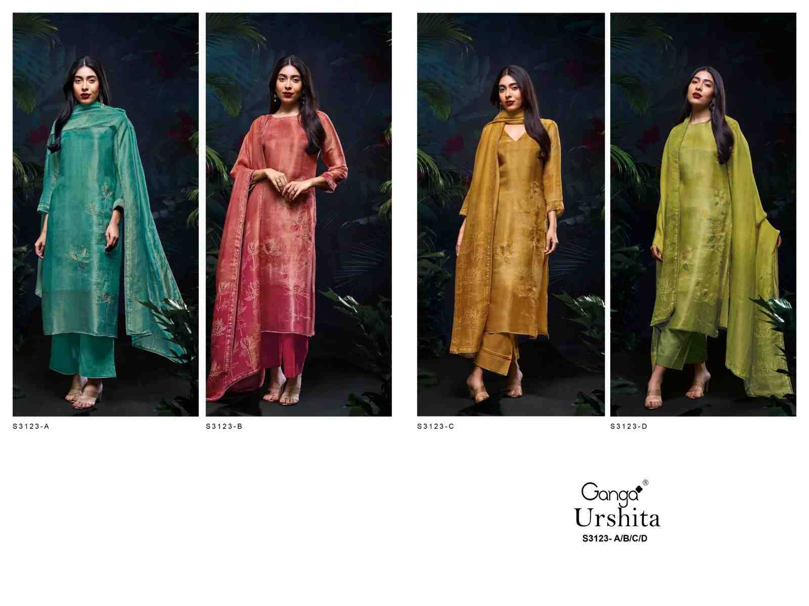 Urshita-3123 By Ganga Fashion 3123-A To 3123-D Series Beautiful Festive Suits Colorful Stylish Fancy Casual Wear & Ethnic Wear Pure Bemberg Silk Dresses At Wholesale Price