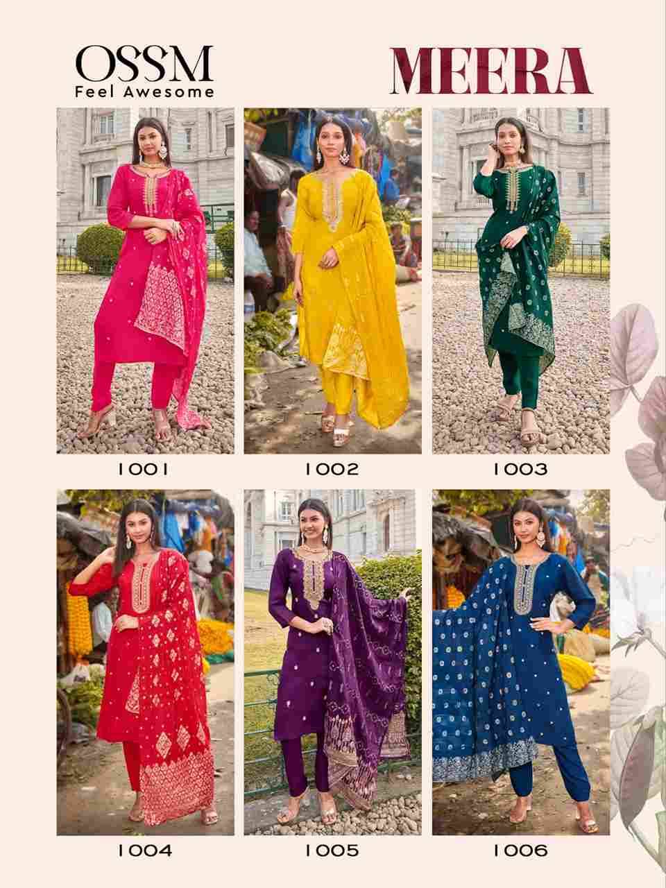 Meera By Ossm 1001 To 1006 Series Beautiful Stylish Festive Suits Fancy Colorful Casual Wear & Ethnic Wear & Ready To Wear Pure Viscose Russian Silk Dresses At Wholesale Price