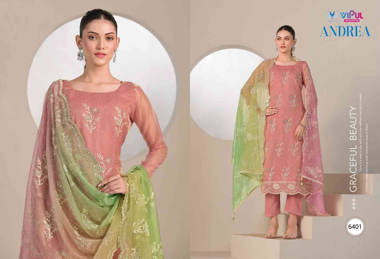 Andrea By Vipul Fashion 6401 To 6406 Series Designer Festive Suits Beautiful Fancy Stylish Colorful Party Wear & Occasional Wear Organza With Embroidery Dresses At Wholesale Price