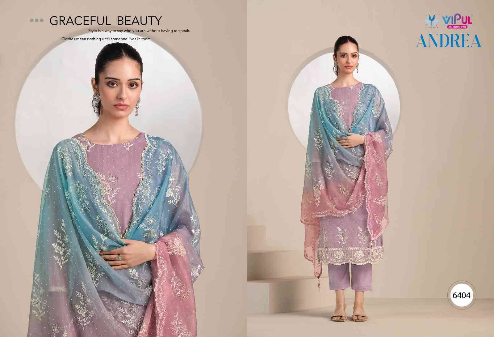 Andrea By Vipul Fashion 6401 To 6406 Series Designer Festive Suits Beautiful Fancy Stylish Colorful Party Wear & Occasional Wear Organza With Embroidery Dresses At Wholesale Price
