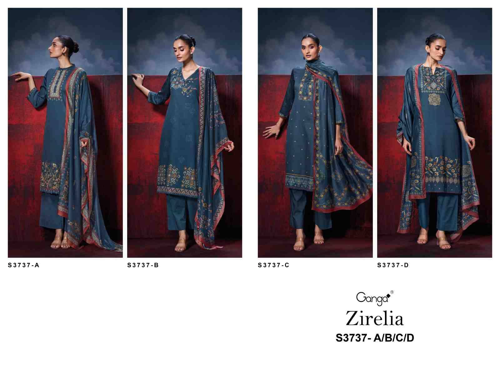 Zirelia-3737 By Ganga Fashion 3737-A To 3737-D Series Beautiful Festive Suits Colorful Stylish Fancy Casual Wear & Ethnic Wear Pure Cotton Satin Dresses At Wholesale Price