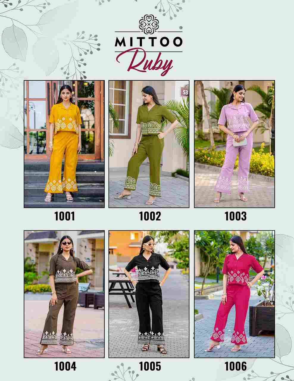 Ruby By Mittoo 1001 To 1006 Series Designer Stylish Fancy Colorful Beautiful Party Wear & Ethnic Wear Collection Cotton Slub Co-Ord At Wholesale Price