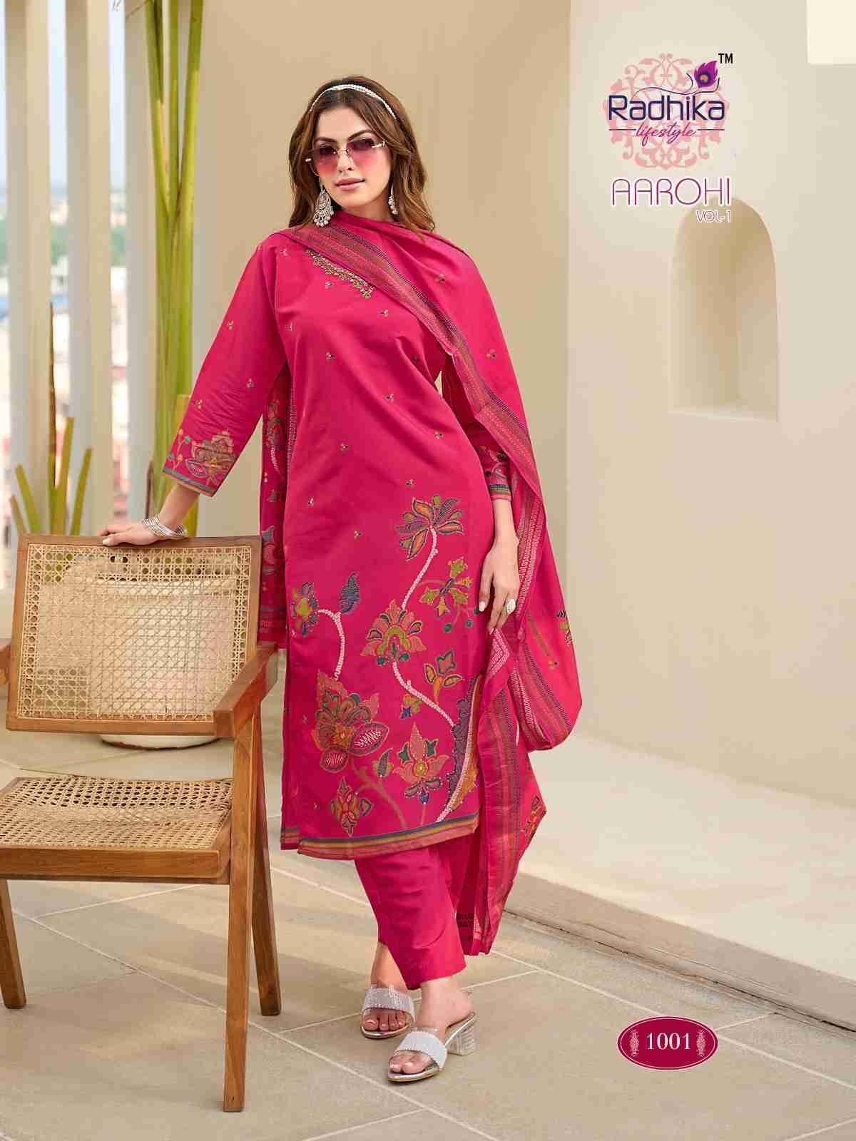 Aarohi Vol-1 By Radhika Lifestyle 1001 To 1006 Series Beautiful Festive Suits Colorful Stylish Fancy Casual Wear & Ethnic Wear Modal Print With Work Dresses At Wholesale Price