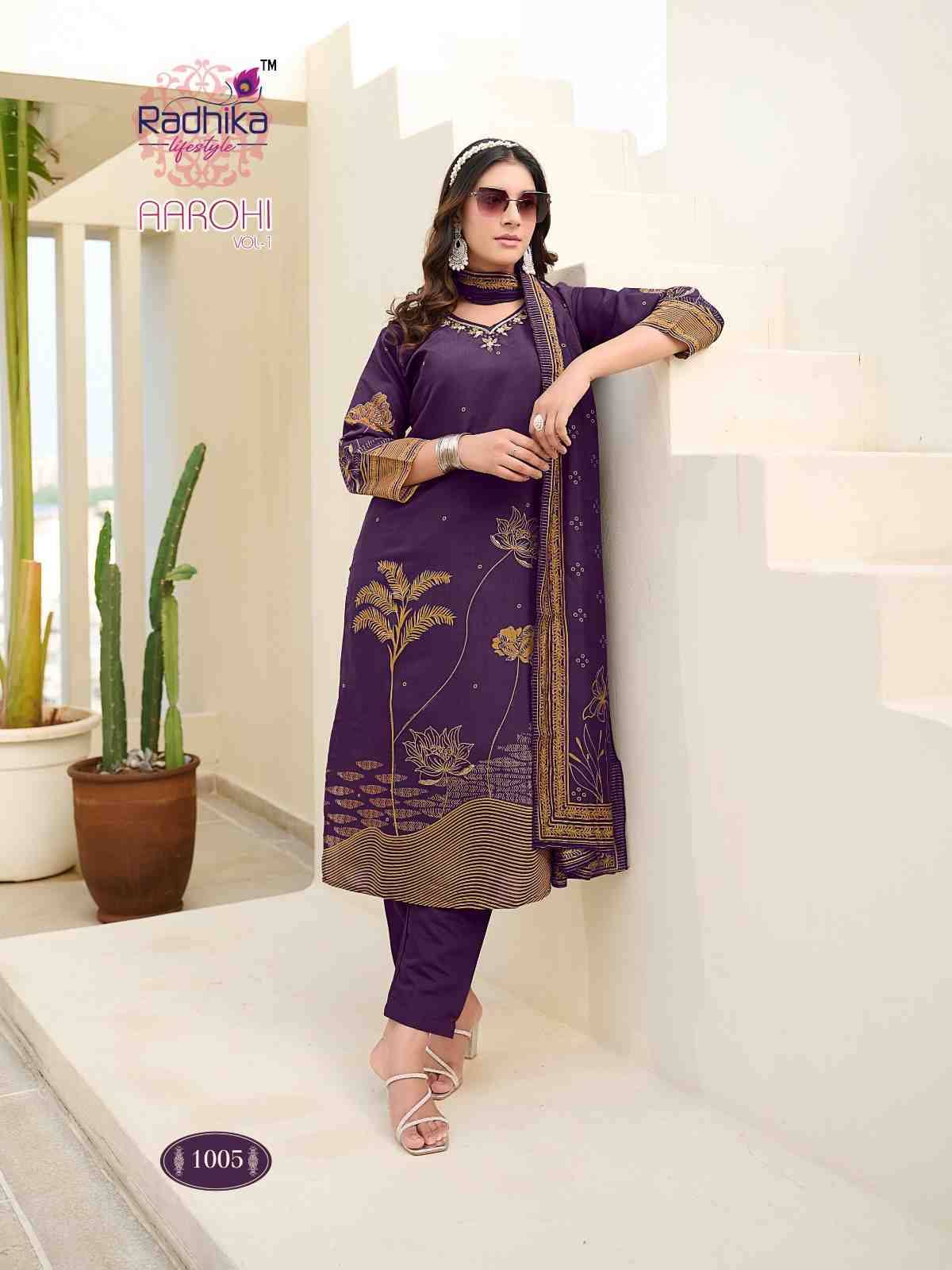 Aarohi Vol-1 By Radhika Lifestyle 1001 To 1006 Series Beautiful Festive Suits Colorful Stylish Fancy Casual Wear & Ethnic Wear Modal Print With Work Dresses At Wholesale Price
