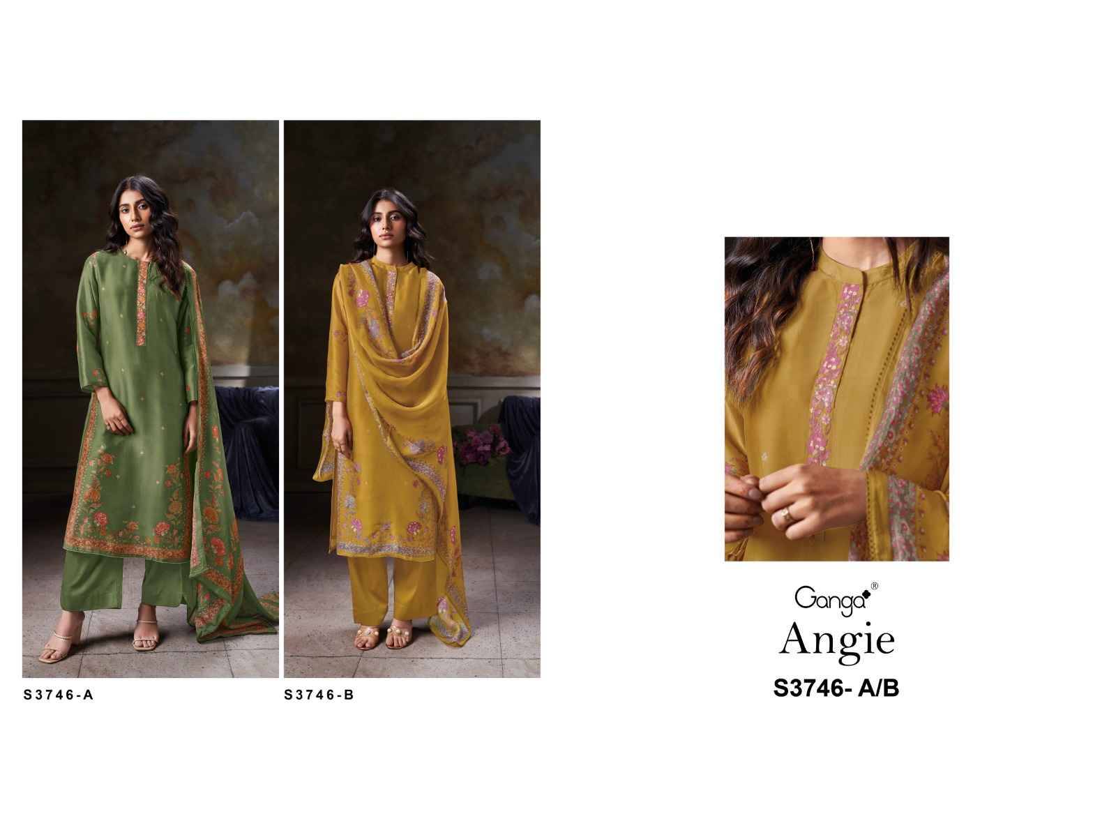 Angie-3746 By Ganga Fashion 3746-A To 3746-B Series Beautiful Festive Suits Colorful Stylish Fancy Casual Wear & Ethnic Wear Pure Bemberg Silk Dresses At Wholesale Price