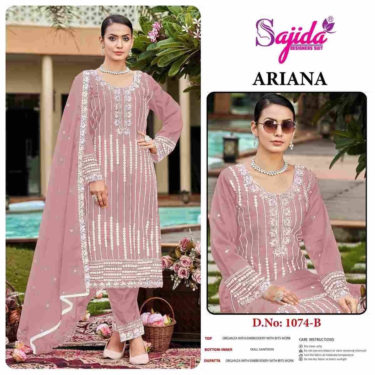 Ariana By Sajida Designer Suits 1074-A To 1074-D Series Beautiful Pakistani Suits Colorful Stylish Fancy Casual Wear & Ethnic Wear Organza Embroidered Dresses At Wholesale Price