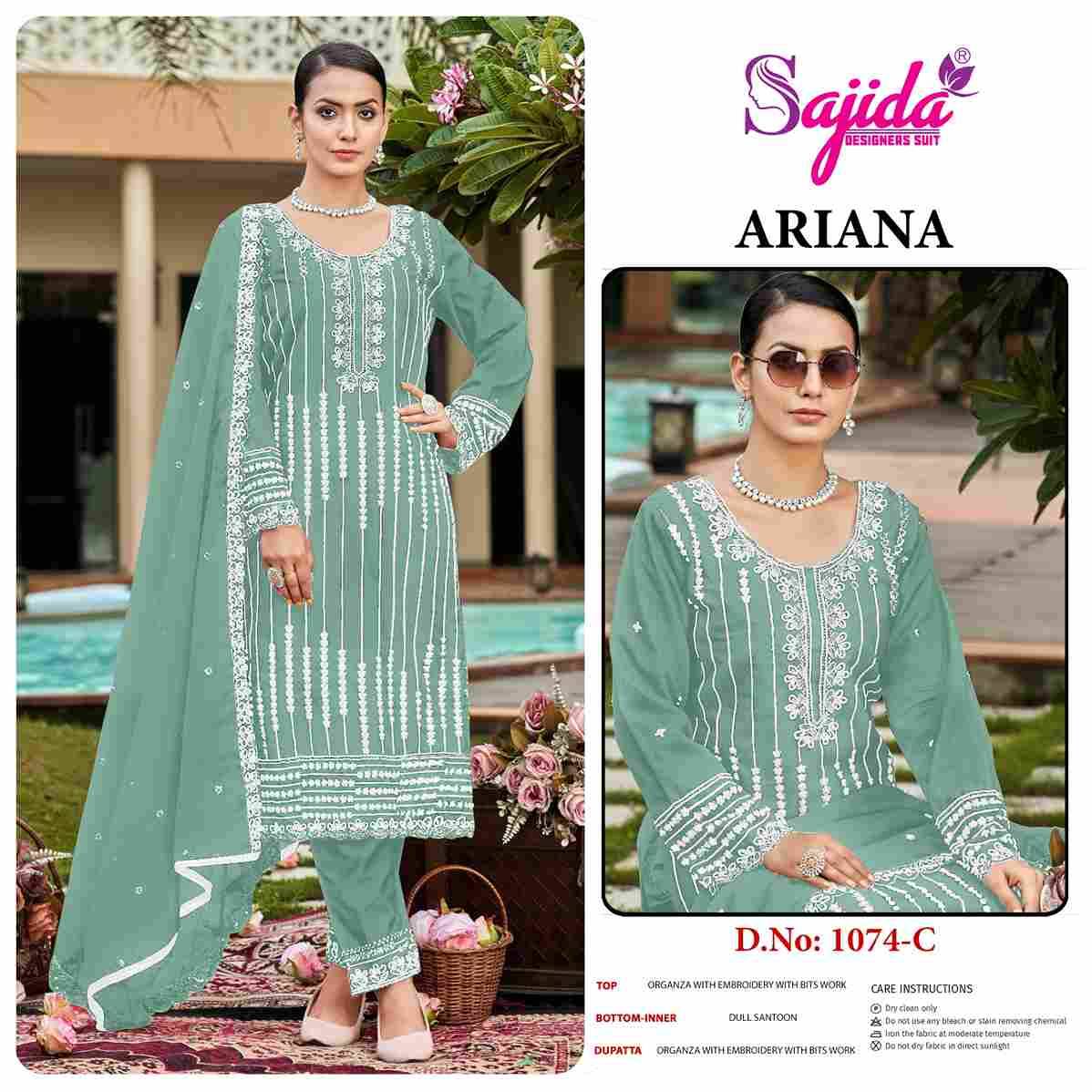 Ariana By Sajida Designer Suits 1074-A To 1074-D Series Beautiful Pakistani Suits Colorful Stylish Fancy Casual Wear & Ethnic Wear Organza Embroidered Dresses At Wholesale Price