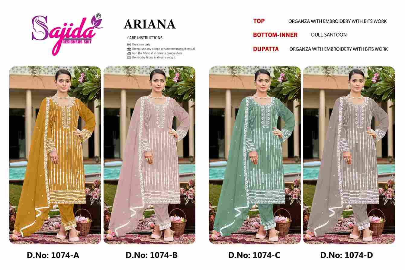 Ariana By Sajida Designer Suits 1074-A To 1074-D Series Beautiful Pakistani Suits Colorful Stylish Fancy Casual Wear & Ethnic Wear Organza Embroidered Dresses At Wholesale Price