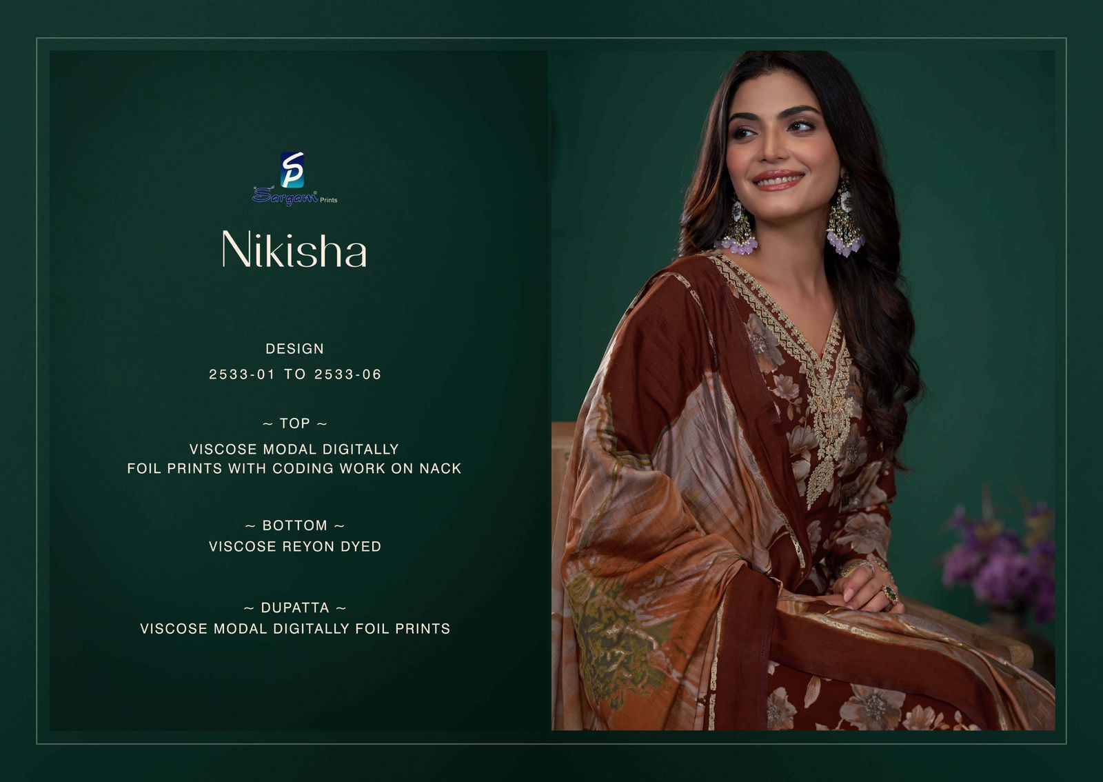 Nikisha By Sargam Prints 2533-01 To 2533-06 Series Beautiful Festive Suits Stylish Fancy Colorful Casual Wear & Ethnic Wear Viscose Modal Dresses At Wholesale Price