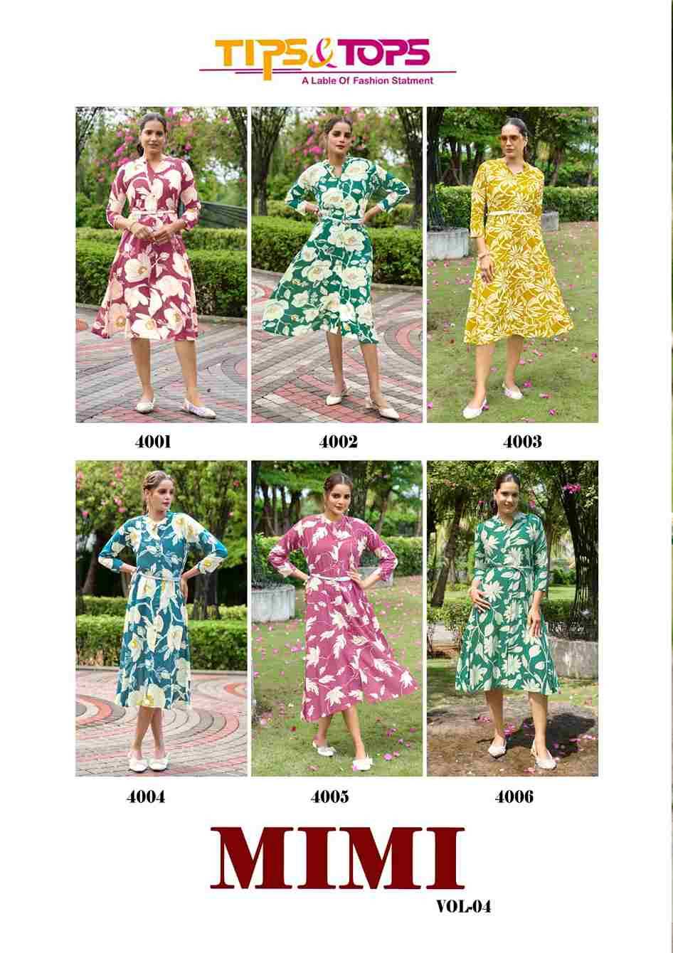 Mimi Vol-4 By Tips And Tops 4001 To 4006 Series Designer Stylish Fancy Colorful Beautiful Party Wear & Ethnic Wear Collection Heavy Rayon Kurtis At Wholesale Price