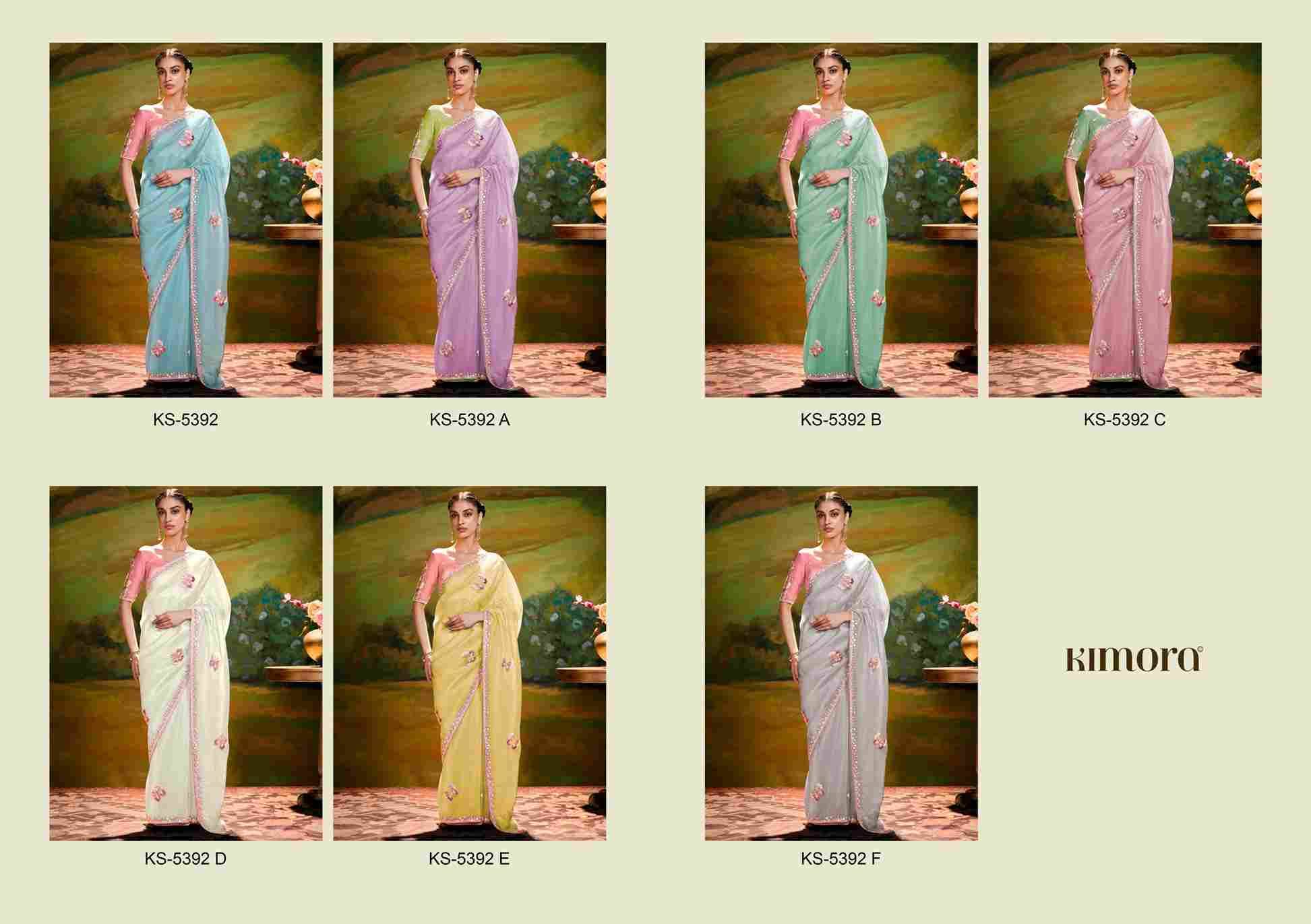 Kajal 5392 Colours By Kimora Fashion 5392 To 5392-F Series Indian Traditional Wear Collection Beautiful Stylish Fancy Colorful Party Wear & Occasional Wear Organza Sarees At Wholesale Price