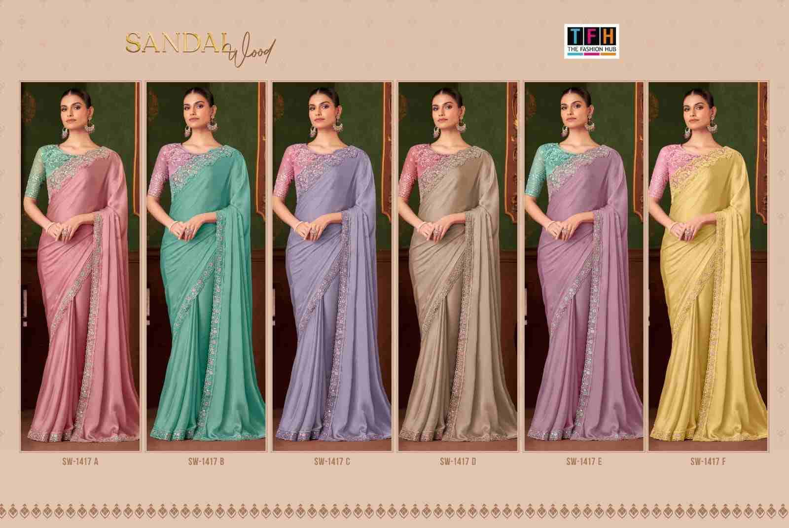 Sandalwood 1417 Colours By TFH 1417-A To 1417-F Series Indian Traditional Wear Collection Beautiful Stylish Fancy Colorful Party Wear & Occasional Wear Chiffon Silk Sarees At Wholesale Price