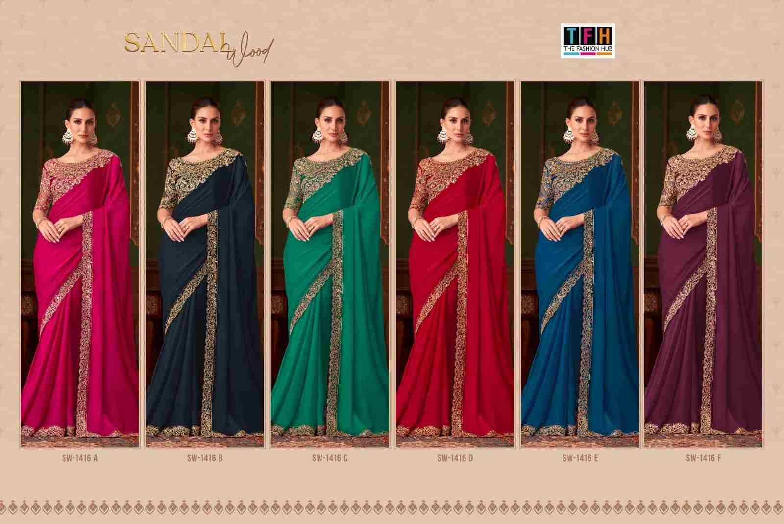 Sandalwood 1416 Colours By TFH 1416-A To 1416-F Series Indian Traditional Wear Collection Beautiful Stylish Fancy Colorful Party Wear & Occasional Wear Satin Silk Sarees At Wholesale Price