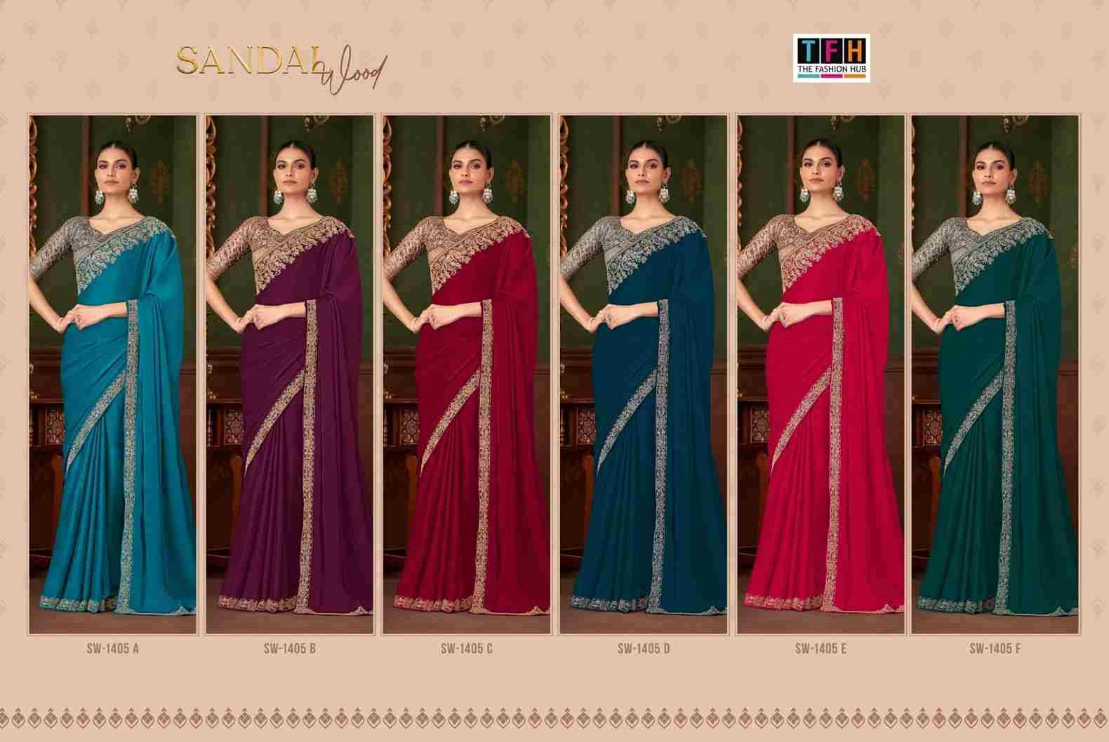 Sandalwood 1405 Colours By TFH 1405-A To 1405-F Series Indian Traditional Wear Collection Beautiful Stylish Fancy Colorful Party Wear & Occasional Wear Chiffon Silk Sarees At Wholesale Price