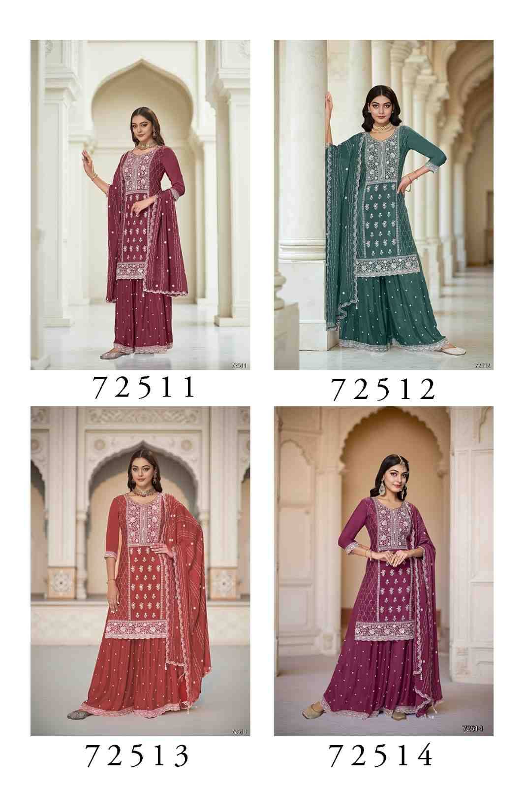 Zeeya Vol-2 By Zeeya 72511 To 72514 Series Designer Sharara Suits Collection Beautiful Stylish Fancy Colorful Party Wear & Occasional Wear Chinnon Dresses At Wholesale Price