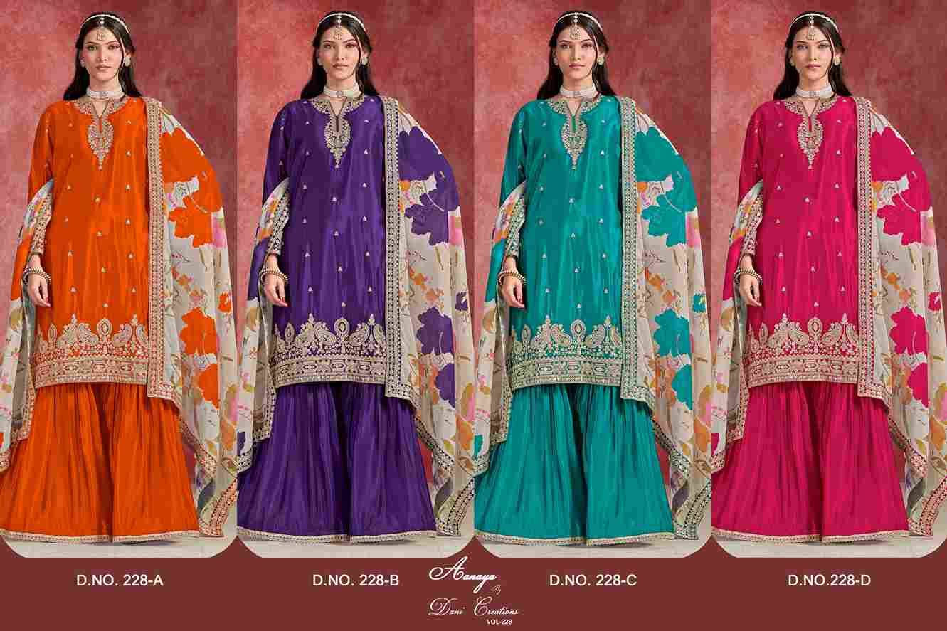 Aanaya Vol-228 By Twisha 228-A To 228-D Series Designer Sharara Suits Collection Beautiful Stylish Fancy Colorful Party Wear & Occasional Wear Chinnon Dresses At Wholesale Price