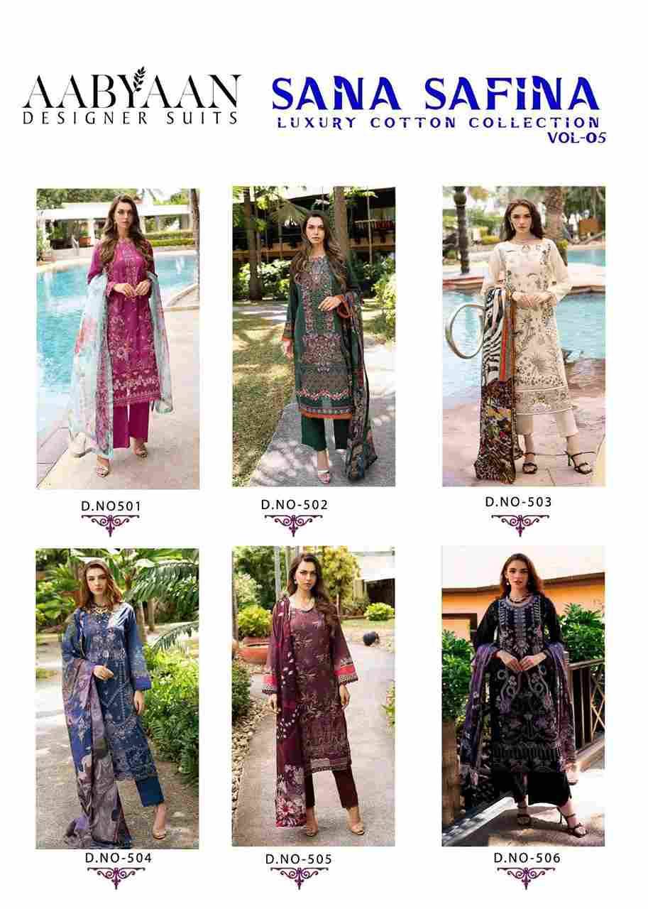 Sana Safina Vol-5 By Aabyaan 501 To 506 Series Beautiful Stylish Festive Suits Fancy Colorful Casual Wear & Ethnic Wear & Ready To Wear Pure Cotton Dresses At Wholesale Price
