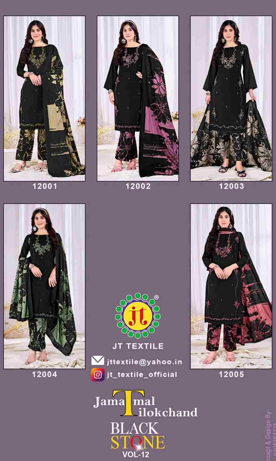 Black Stone Vol-12 By JT 12001 To 12005 Series Beautiful Festive Suits Colorful Stylish Fancy Casual Wear & Ethnic Wear Rayon Dresses At Wholesale Price