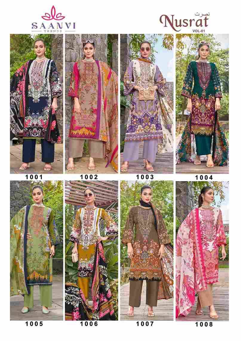Nusrat Vol-1 By Saanvi Trends 1001 To 1008 Series Beautiful Suits Colorful Stylish Fancy Casual Wear & Ethnic Wear Pure Cotton Print Dresses At Wholesale Price