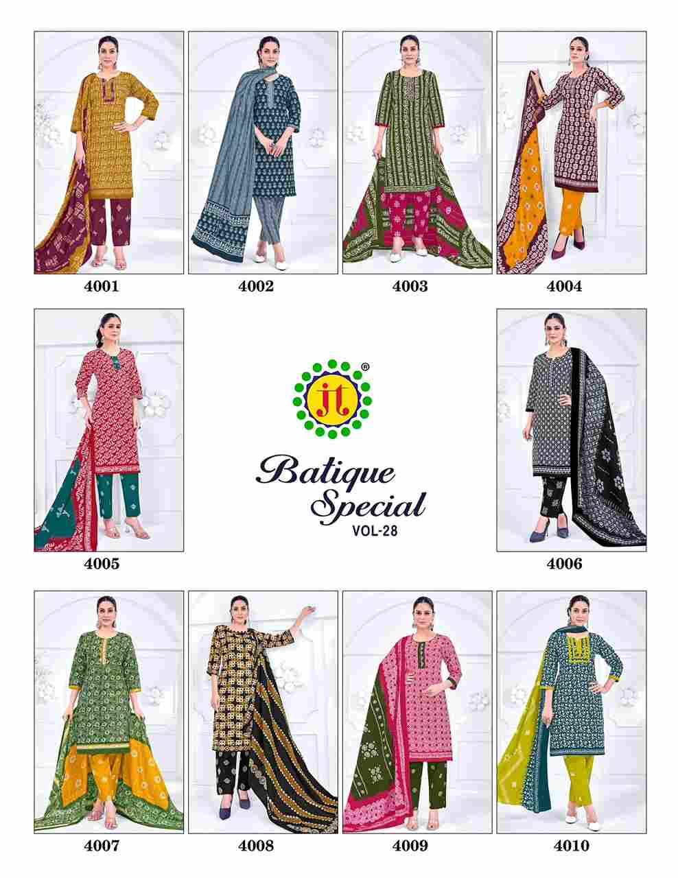 Batique Special Vol-28 By JT 4001 To 4010 Series Beautiful Festive Suits Colorful Stylish Fancy Casual Wear & Ethnic Wear Cotton Dresses At Wholesale Price
