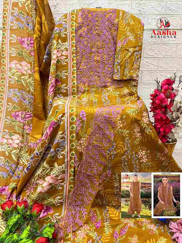 Aasha 1174 Colours By Aasha Designer 1174-A To 1174-D Series Pakistani Suits Beautiful Fancy Colorful Stylish Party Wear & Occasional Wear Pure Cotton Embroidery Dresses At Wholesale Price