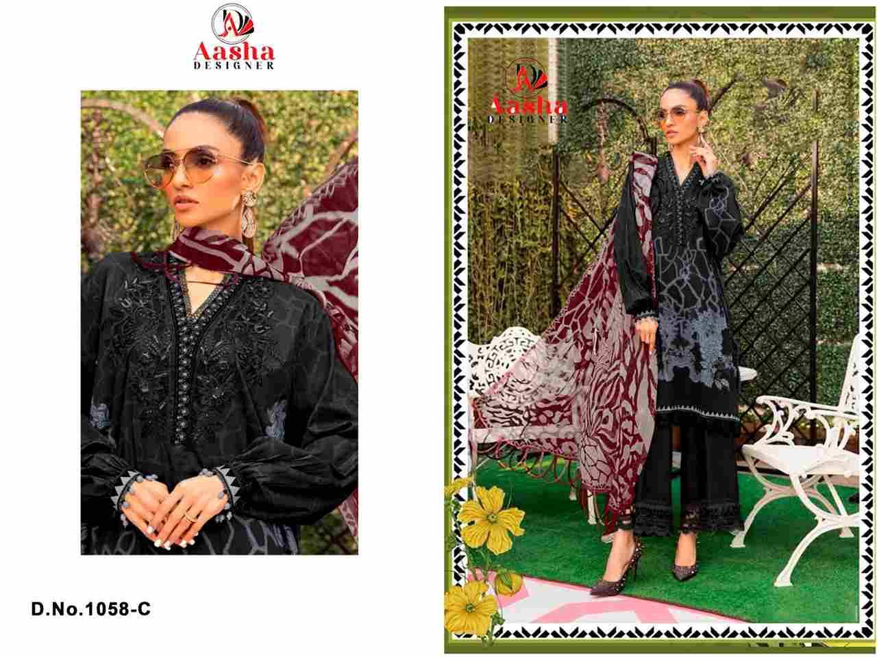 Aasha 1058 Colours By Aasha Designer 1058-A To 1058-C Series Pakistani Suits Beautiful Fancy Colorful Stylish Party Wear & Occasional Wear Pure Cotton Embroidery Dresses At Wholesale Price
