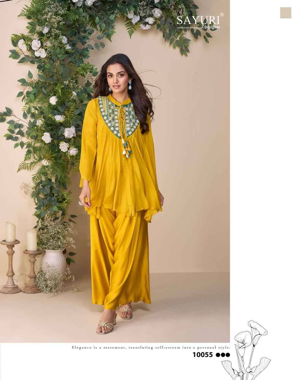 Classic By Sayuri 10054 To 10058 Series Designer Stylish Fancy Colorful Beautiful Party Wear & Ethnic Wear Collection Chinnon Silk Crop Tops With Bottom At Wholesale Price