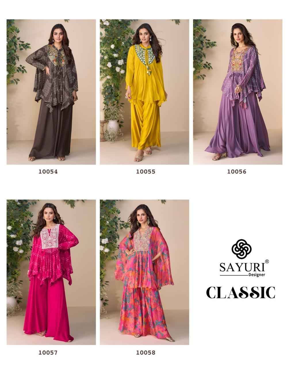 Classic By Sayuri 10054 To 10058 Series Designer Stylish Fancy Colorful Beautiful Party Wear & Ethnic Wear Collection Chinnon Silk Crop Tops With Bottom At Wholesale Price