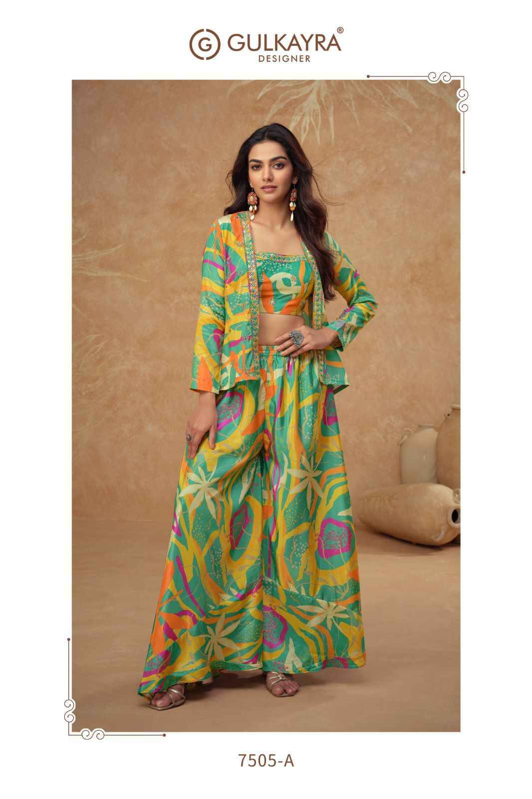 Kiera By Gulkayra Designer 7520 To 7523 Series Designer Stylish Fancy Colorful Beautiful Party Wear & Ethnic Wear Collection Chinnon Silk Crop Tops With Bottom At Wholesale Price