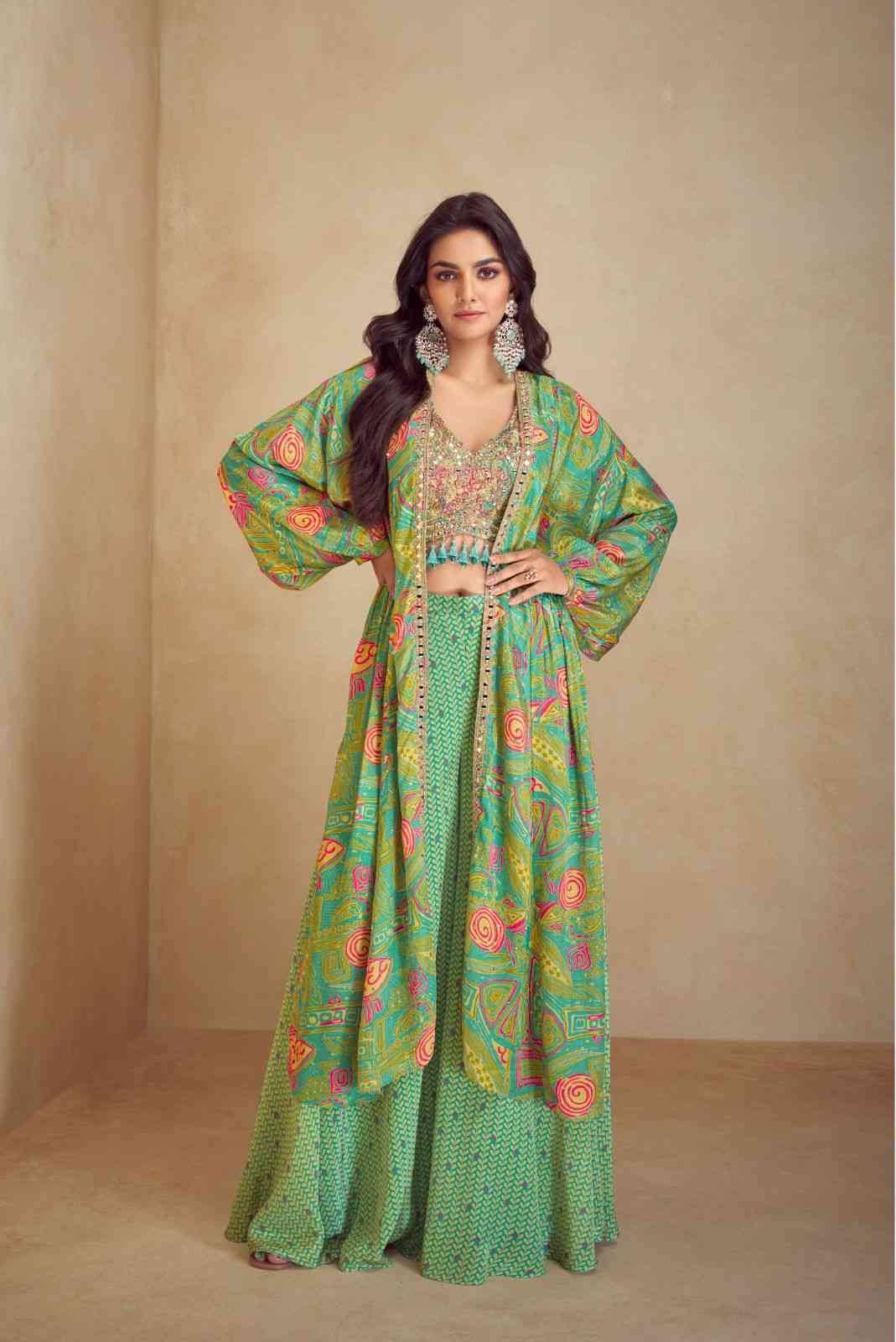 Kiera By Gulkayra Designer 7520 To 7523 Series Designer Stylish Fancy Colorful Beautiful Party Wear & Ethnic Wear Collection Chinnon Silk Crop Tops With Bottom At Wholesale Price