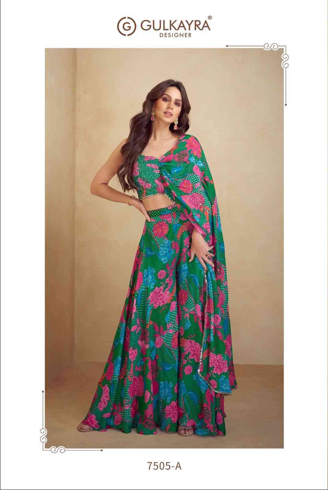 Kiera By Gulkayra Designer 7520 To 7523 Series Designer Stylish Fancy Colorful Beautiful Party Wear & Ethnic Wear Collection Chinnon Silk Crop Tops With Bottom At Wholesale Price