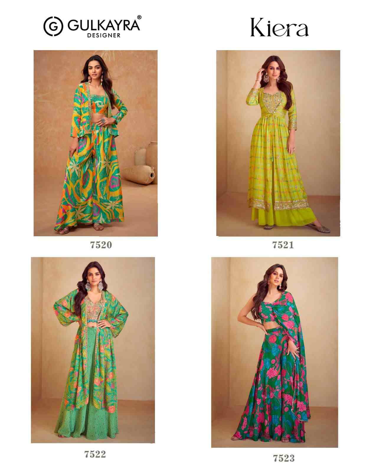 Kiera By Gulkayra Designer 7520 To 7523 Series Designer Stylish Fancy Colorful Beautiful Party Wear & Ethnic Wear Collection Chinnon Silk Crop Tops With Bottom At Wholesale Price