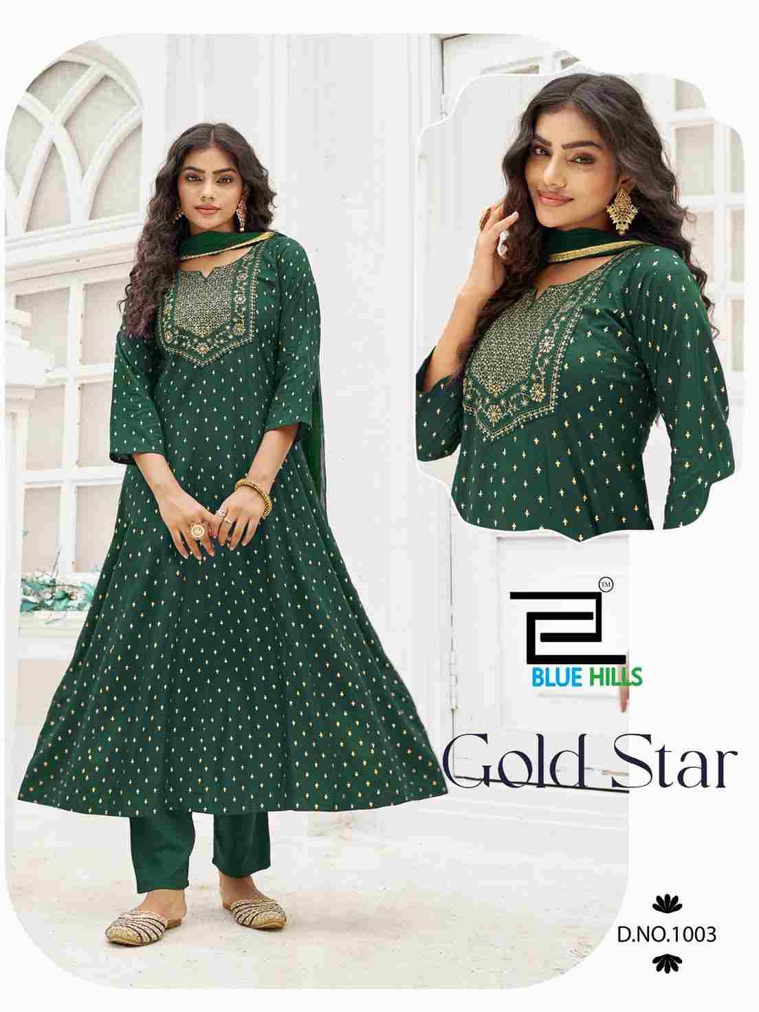 Gold Star By Blue Hills 1001 To 1006 Series Beautiful Festive Suits Colorful Stylish Fancy Casual Wear & Ethnic Wear Rayon Dresses At Wholesale Price