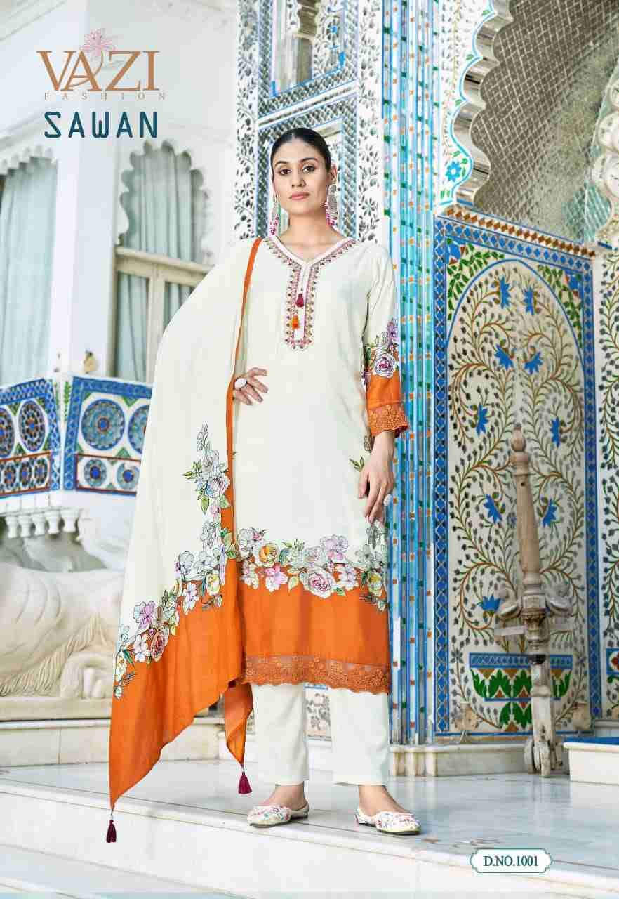 Sawan By Vazi 1001 To 1004 Series Beautiful Festive Suits Colorful Stylish Fancy Casual Wear & Ethnic Wear Viscose Muslin Dresses At Wholesale Price