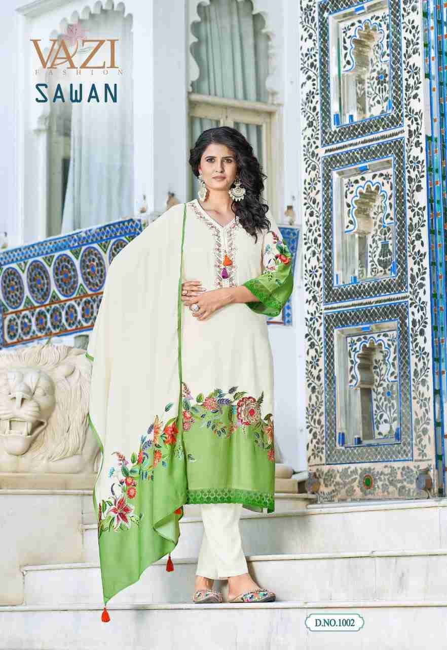 Sawan By Vazi 1001 To 1004 Series Beautiful Festive Suits Colorful Stylish Fancy Casual Wear & Ethnic Wear Viscose Muslin Dresses At Wholesale Price