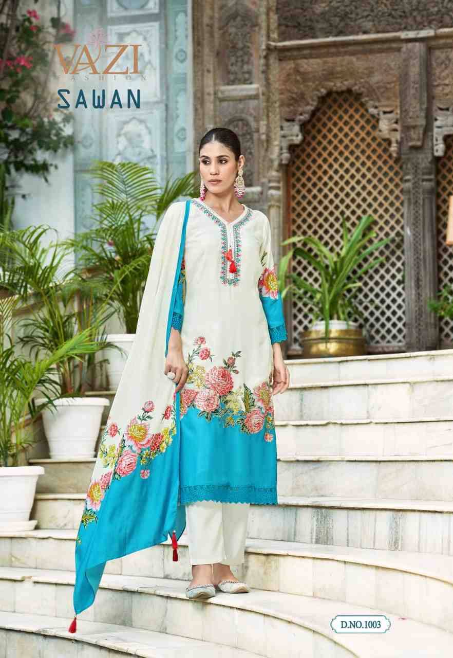 Sawan By Vazi 1001 To 1004 Series Beautiful Festive Suits Colorful Stylish Fancy Casual Wear & Ethnic Wear Viscose Muslin Dresses At Wholesale Price