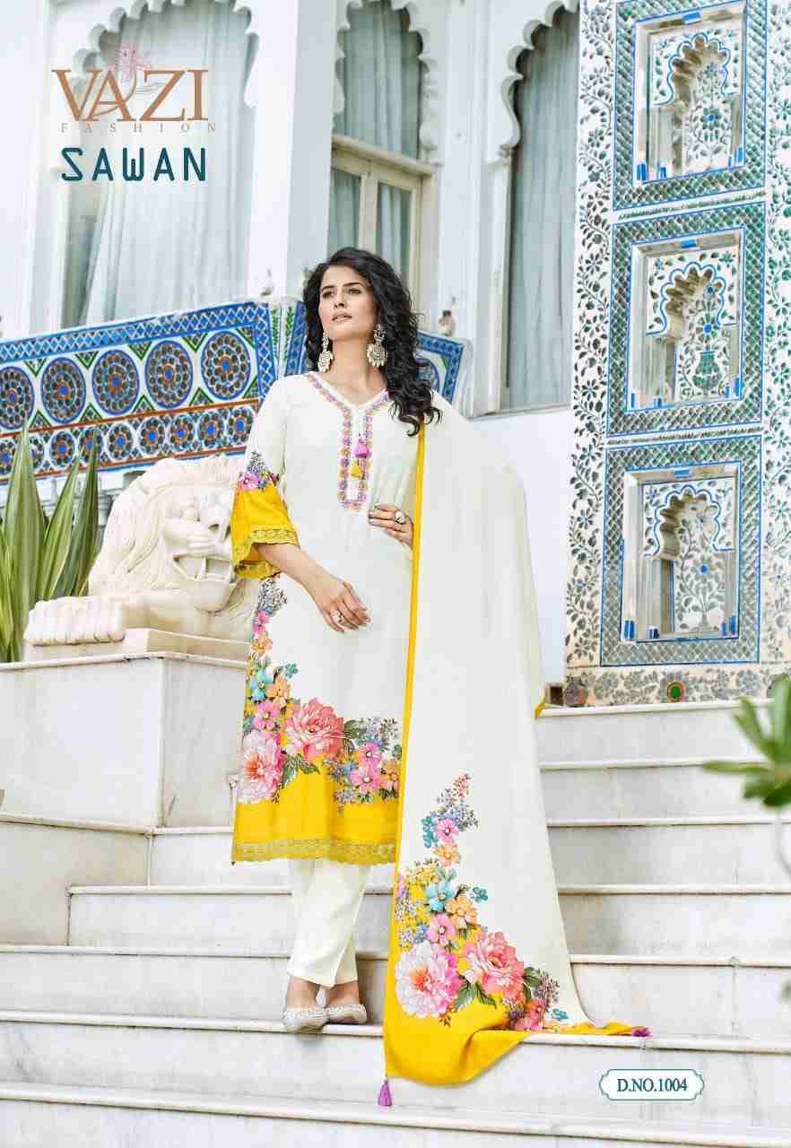 Sawan By Vazi 1001 To 1004 Series Beautiful Festive Suits Colorful Stylish Fancy Casual Wear & Ethnic Wear Viscose Muslin Dresses At Wholesale Price