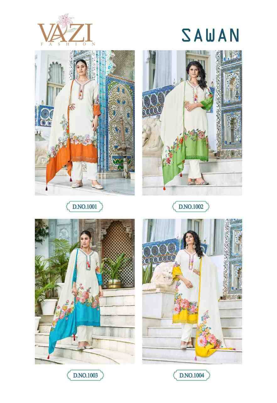 Sawan By Vazi 1001 To 1004 Series Beautiful Festive Suits Colorful Stylish Fancy Casual Wear & Ethnic Wear Viscose Muslin Dresses At Wholesale Price