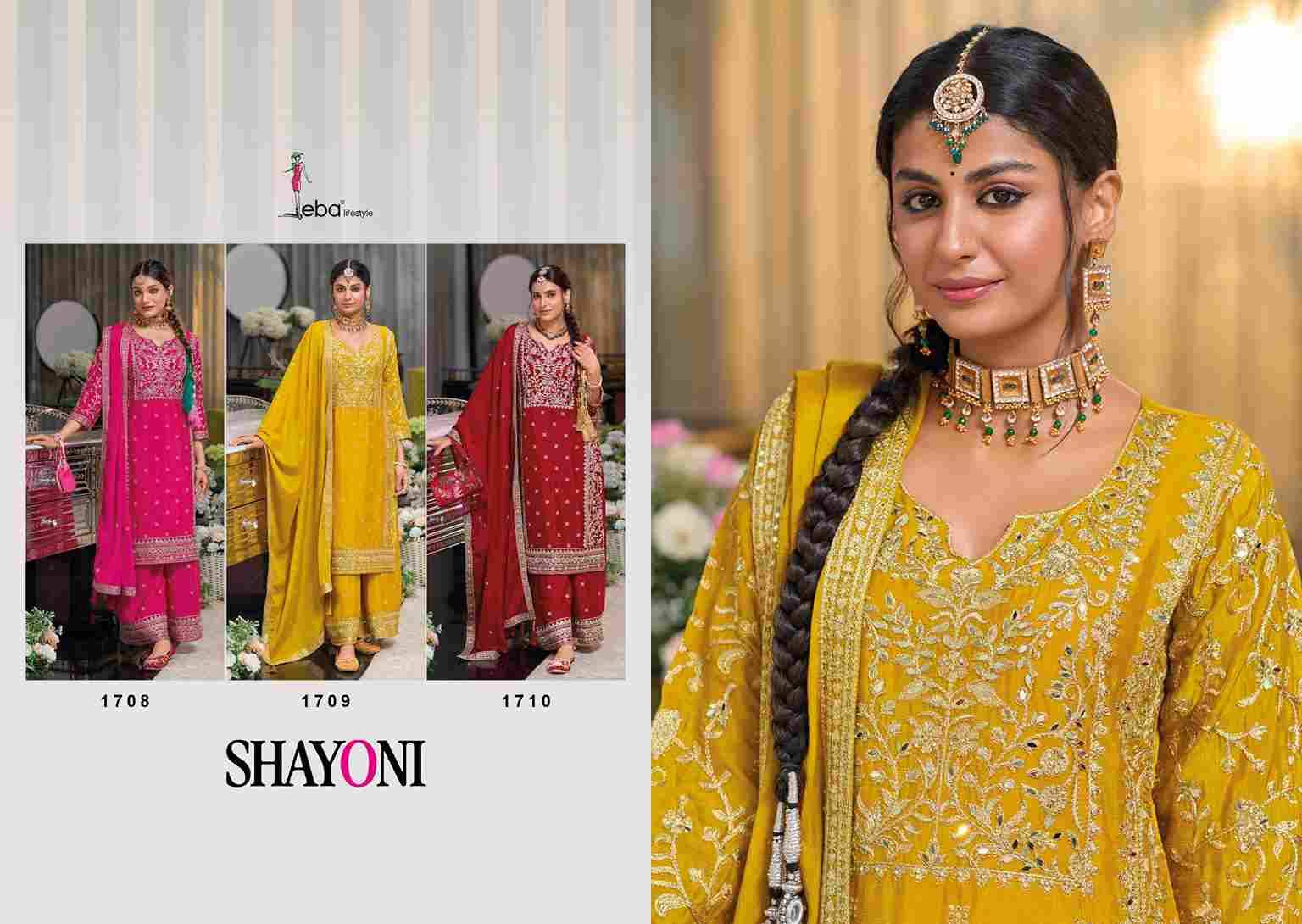 Shayoni By Eba Lifestyle 1708 To 1710 Series Designer Festive Suits Collection Beautiful Stylish Fancy Colorful Party Wear & Occasional Wear Chinnon Dresses At Wholesale Price
