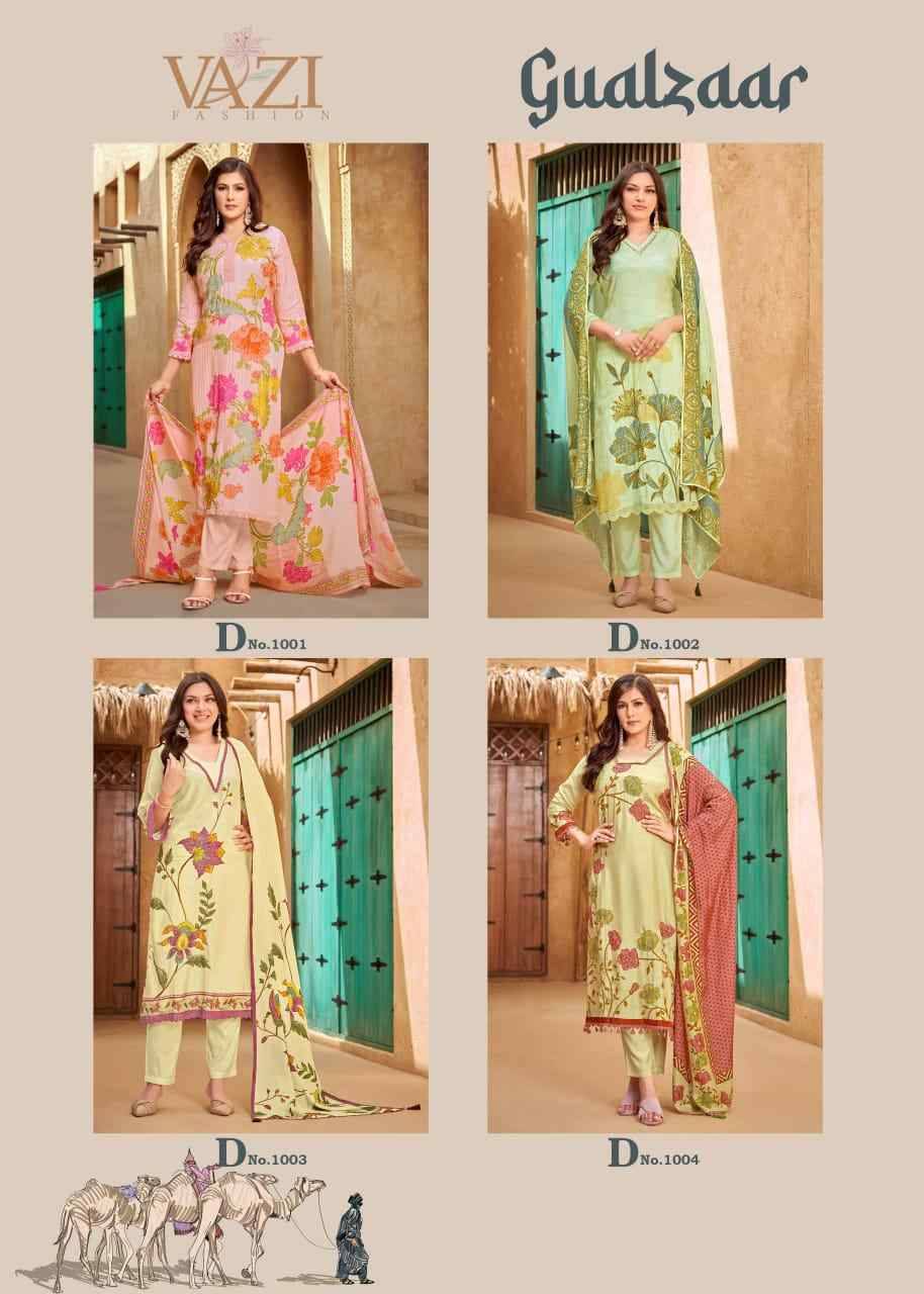 Gualzaar By Vazi 1001 To 1004 Series Beautiful Festive Suits Colorful Stylish Fancy Casual Wear & Ethnic Wear Viscose Muslin Dresses At Wholesale Price