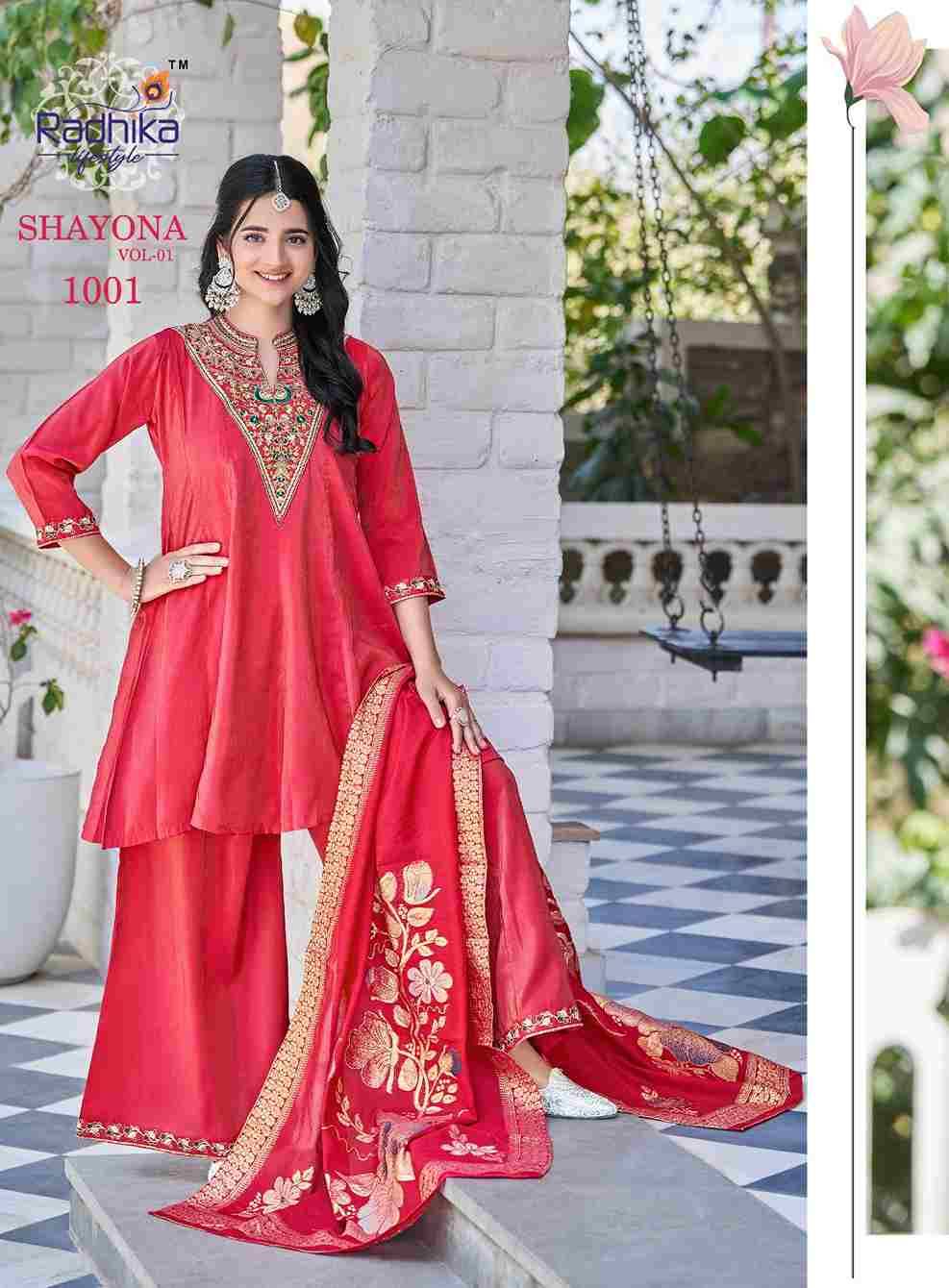 Shayona Vol-1 By Radhika Lifestyle 1001 To 1004 Series Beautiful Festive Suits Colorful Stylish Fancy Casual Wear & Ethnic Wear Simmer With Work Dresses At Wholesale Price