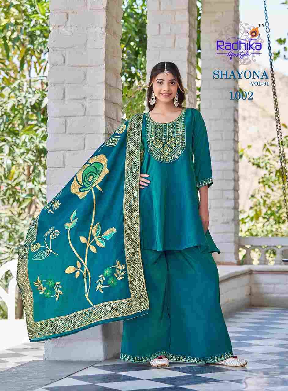 Shayona Vol-1 By Radhika Lifestyle 1001 To 1004 Series Beautiful Festive Suits Colorful Stylish Fancy Casual Wear & Ethnic Wear Simmer With Work Dresses At Wholesale Price