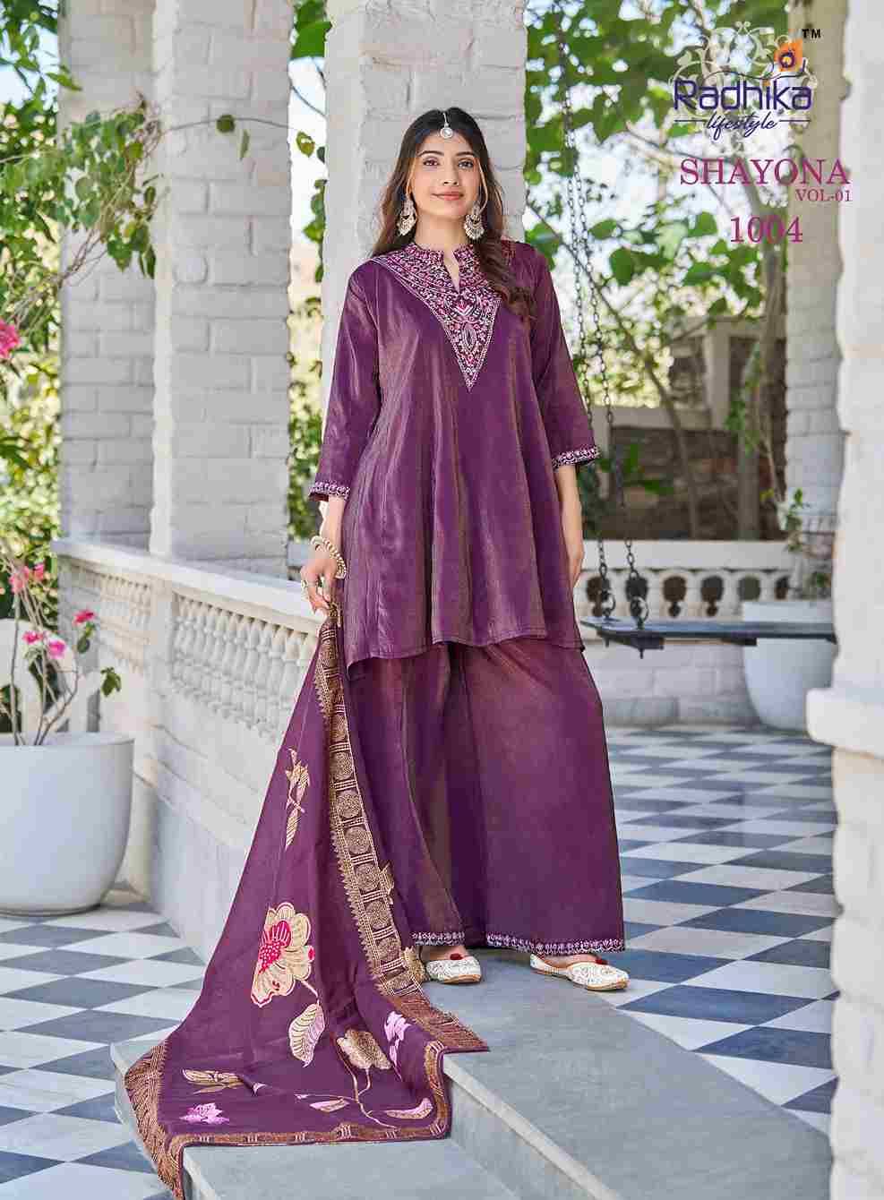 Shayona Vol-1 By Radhika Lifestyle 1001 To 1004 Series Beautiful Festive Suits Colorful Stylish Fancy Casual Wear & Ethnic Wear Simmer With Work Dresses At Wholesale Price