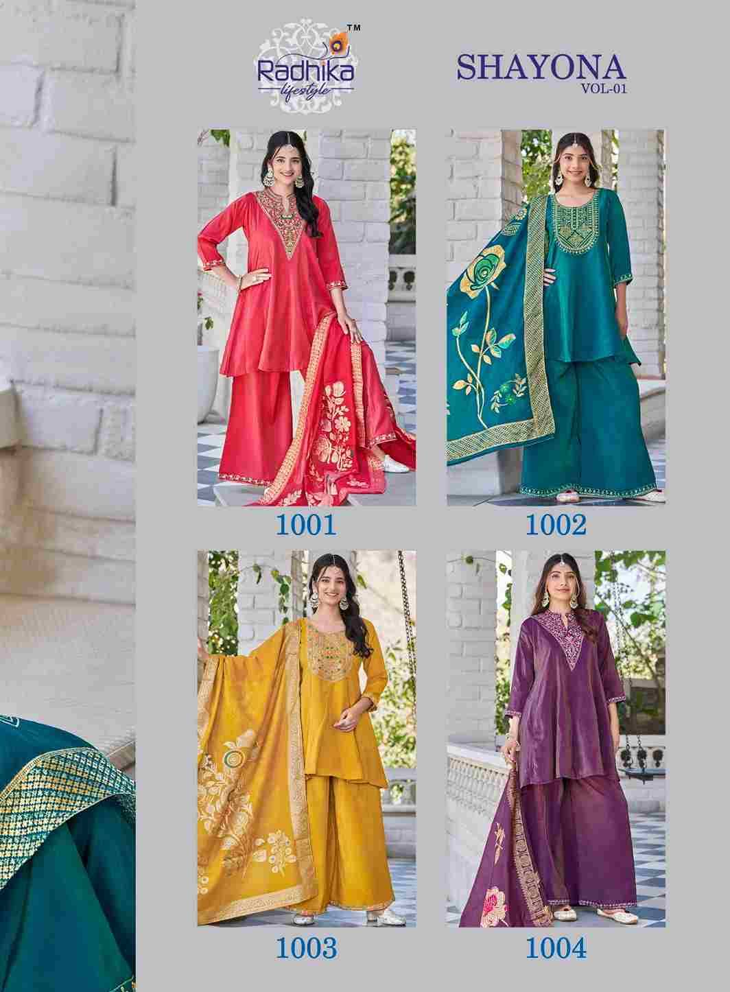 Shayona Vol-1 By Radhika Lifestyle 1001 To 1004 Series Beautiful Festive Suits Colorful Stylish Fancy Casual Wear & Ethnic Wear Simmer With Work Dresses At Wholesale Price