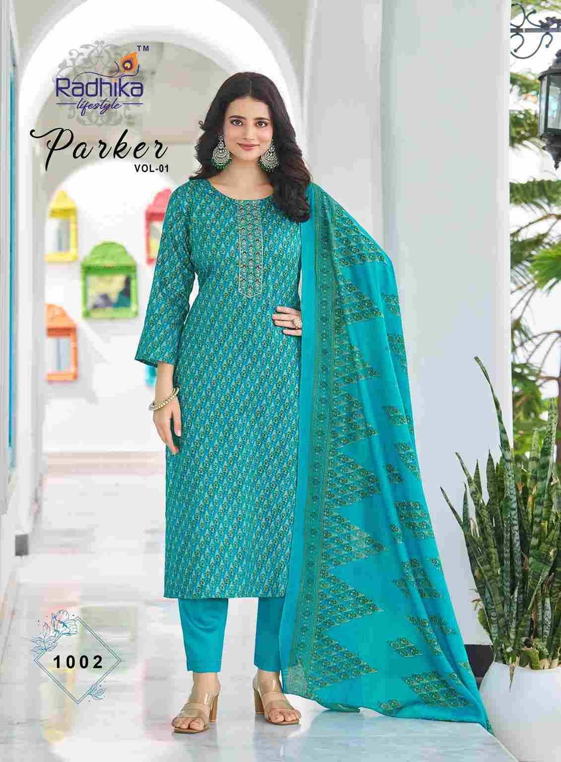 Parker Vol-1 By Radhika Lifestyle 1001 To 1006 Series Beautiful Festive Suits Colorful Stylish Fancy Casual Wear & Ethnic Wear Jam Satin With Work Dresses At Wholesale Price