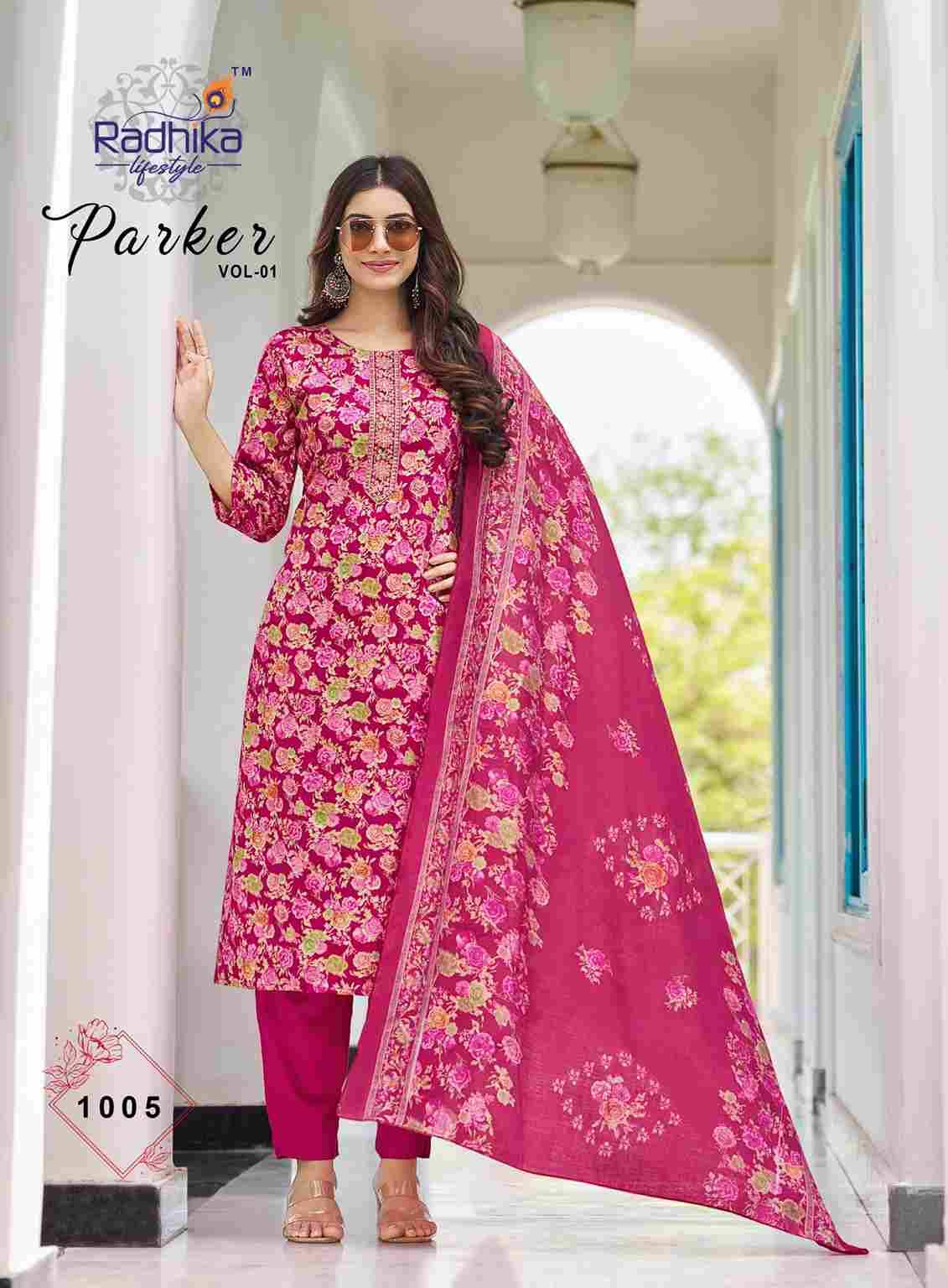 Parker Vol-1 By Radhika Lifestyle 1001 To 1006 Series Beautiful Festive Suits Colorful Stylish Fancy Casual Wear & Ethnic Wear Jam Satin With Work Dresses At Wholesale Price