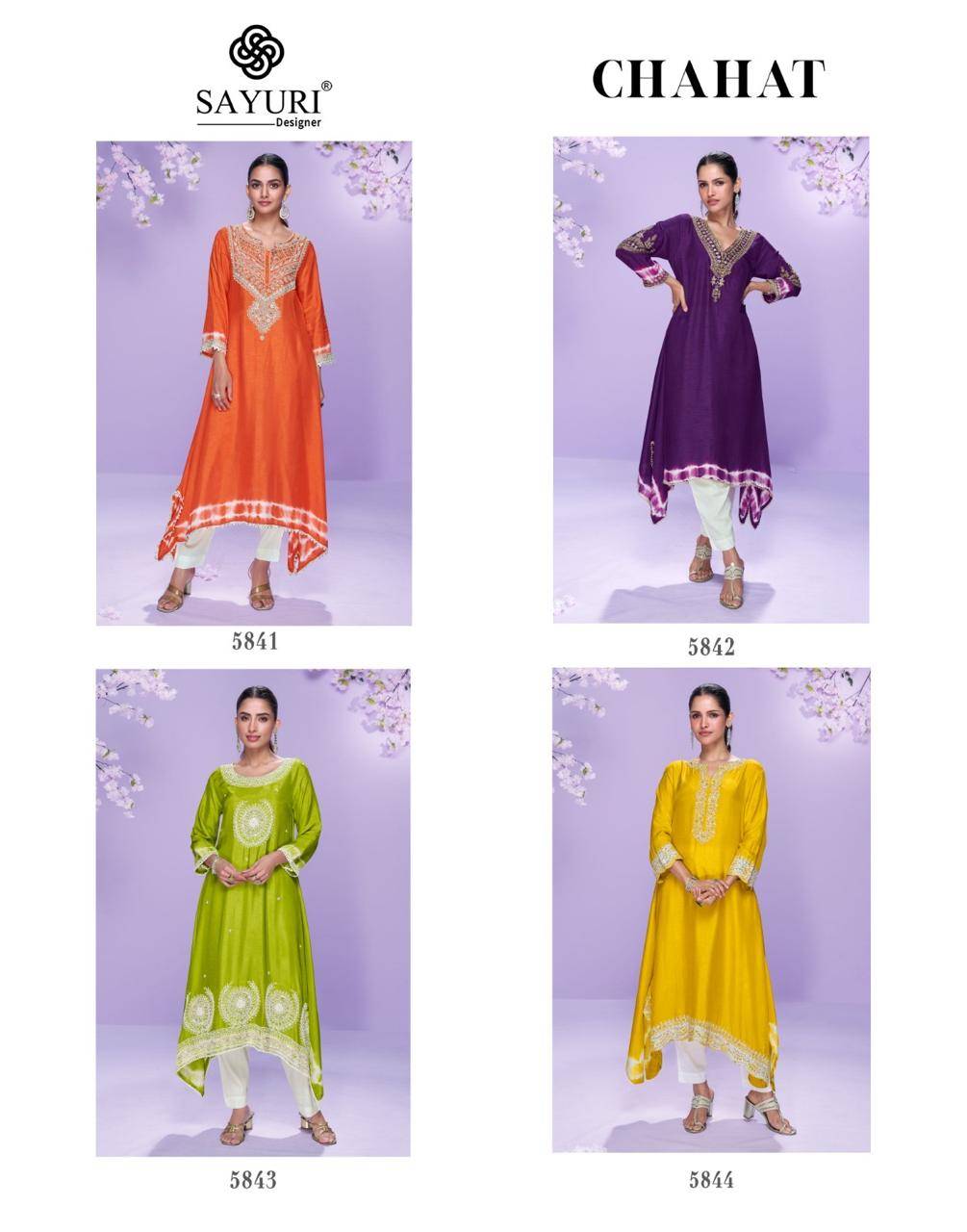 Chahat By Sayuri 5841 To 5844 Series Beautiful Stylish Fancy Colorful Casual Wear & Ethnic Wear Heavy Silk Kurtis At Wholesale Price