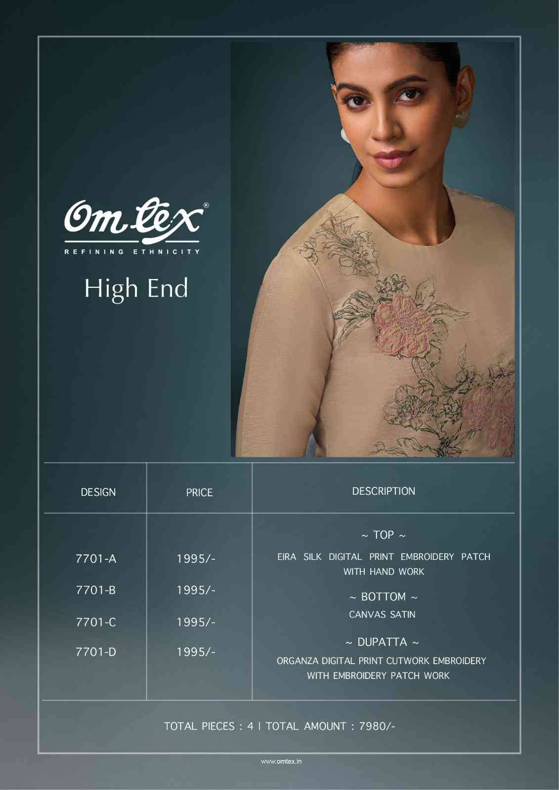 High End By Om Tex 7701-A To 7701-D Series Beautiful Suits Stylish Fancy Colorful Party Wear & Ethnic Wear Silk Dresses At Wholesale Price